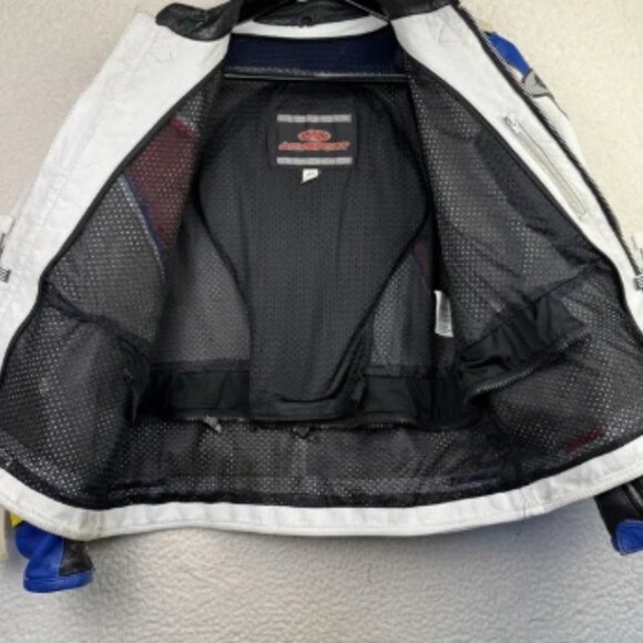 AGVSPORT Suzuki Leather Motorcycle Padded Jacket 48 Blue Red White Racing Mens - Picture 2 of 14